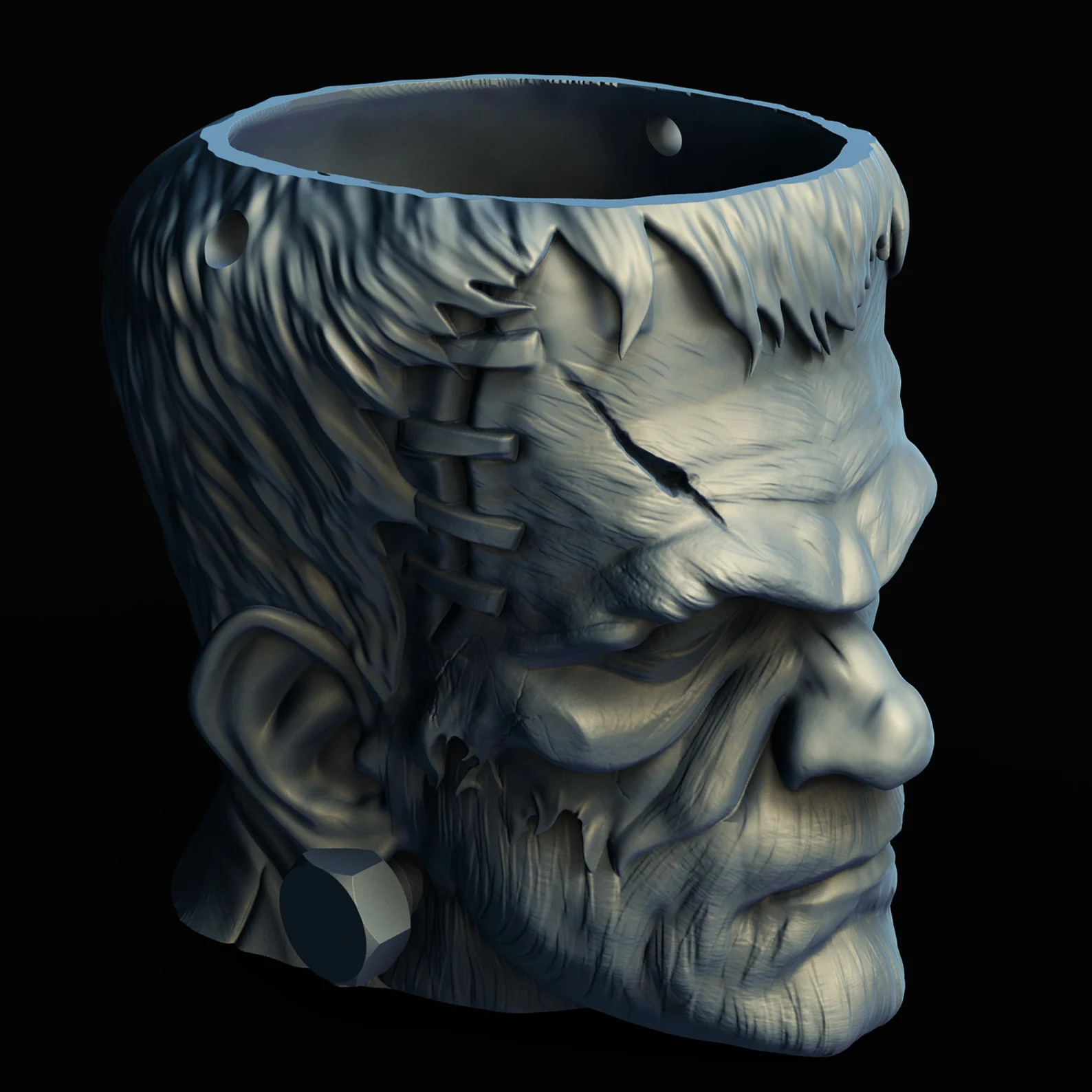Spooky Horror Halloween Frankenstein Head Trick O Treat Candy Bucket/ Lamp/ Lantern/Planter 3D Printer STL File Format